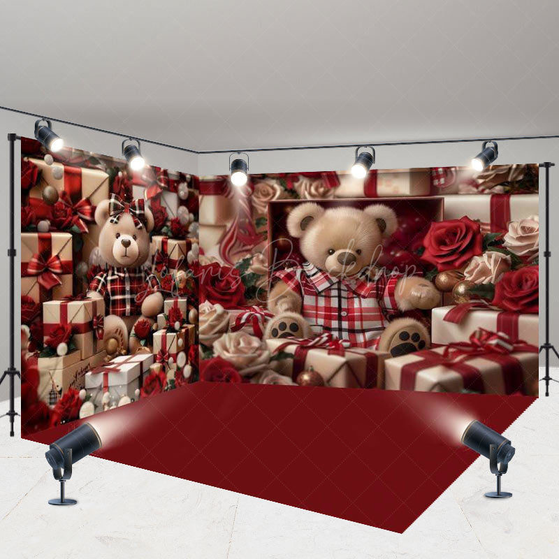 Lofaris Valentines Day Dense Gifts Box Bear Room Set Backdrop