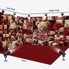 Lofaris Valentines Day Dense Gifts Box Bear Room Set Backdrop