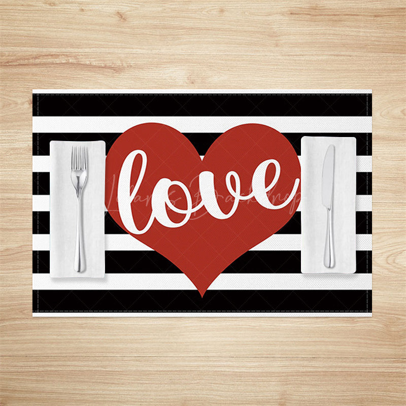 Lofaris Valentines Love Black White Stripe Set Of 4 Placemats