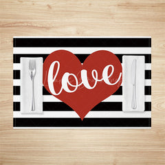 Lofaris Valentines Love Black White Stripe Set Of 4 Placemats