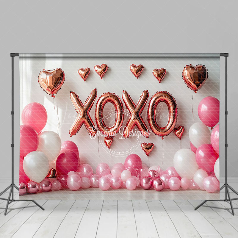 Lofaris Valentines Xoxo Romantic Pink White Balloons Backdrop