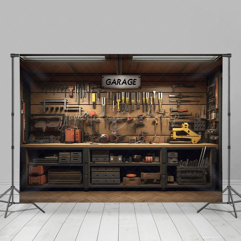 Lofaris Various Auto Repair Tools Wooden Garage Backdrop