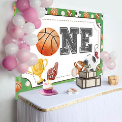 Lofaris Various Balls Sport Basketball One Birthday Backdrop