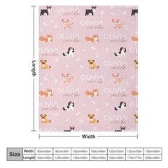 Lofaris Various Dogs Bones Paws Pink Custom Name Blanket