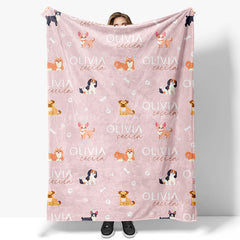 Lofaris Various Dogs Bones Paws Pink Custom Name Blanket