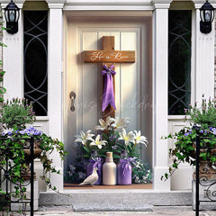 Lofaris Vase Floral Wood Cross He Is Risen Easter Door Cover