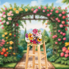 Lofaris Vibrant Garden Archway Rose Hydrangea View Backdrop