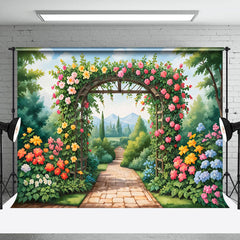 Lofaris Vibrant Garden Archway Rose Hydrangea View Backdrop