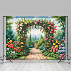 Lofaris Vibrant Garden Archway Rose Hydrangea View Backdrop