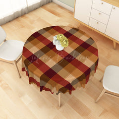 Lofaris Vibrant Red Brown Beige Checker Pattern Tablecloth