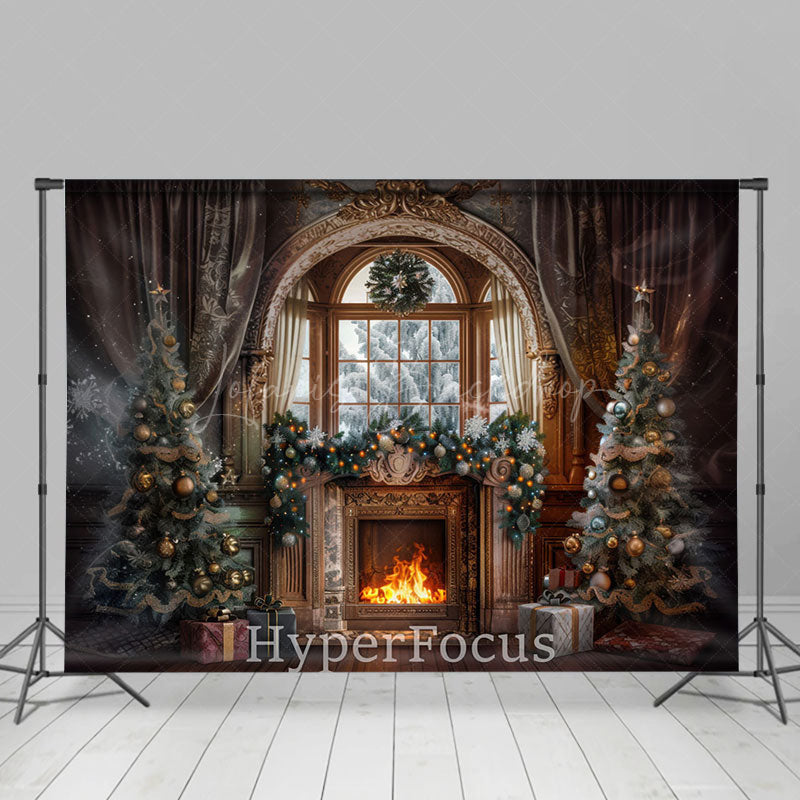 Lofaris Vinatge Curtain Xmas Trees Christmas Photo Backdrop