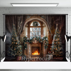 Lofaris Vinatge Curtain Xmas Trees Christmas Photo Backdrop