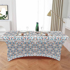 Lofaris Vintage Blue Orange Splicing Circle Stretch Table Cover