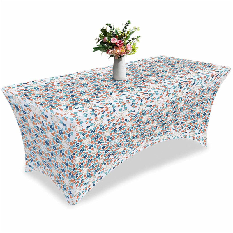 Lofaris Vintage Blue Orange Splicing Circle Stretch Table Cover