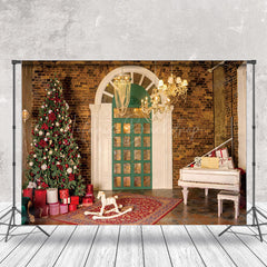 Lofaris Vintage Brick Wall Door Tree Piano Christmas Backdrop