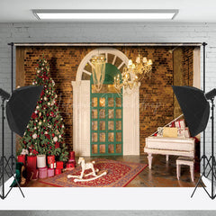 Lofaris Vintage Brick Wall Door Tree Piano Christmas Backdrop