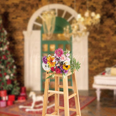 Lofaris Vintage Brick Wall Door Tree Piano Christmas Backdrop