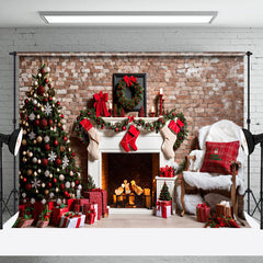 Lofaris Vintage Brick Wall Fireplace Sofa Christmas Backdrop