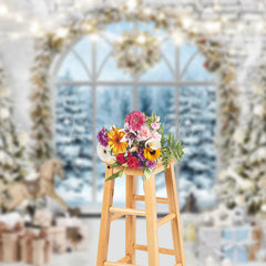 Lofaris Vintage Brick Wall Window Snow Forest Xmas Backdrop