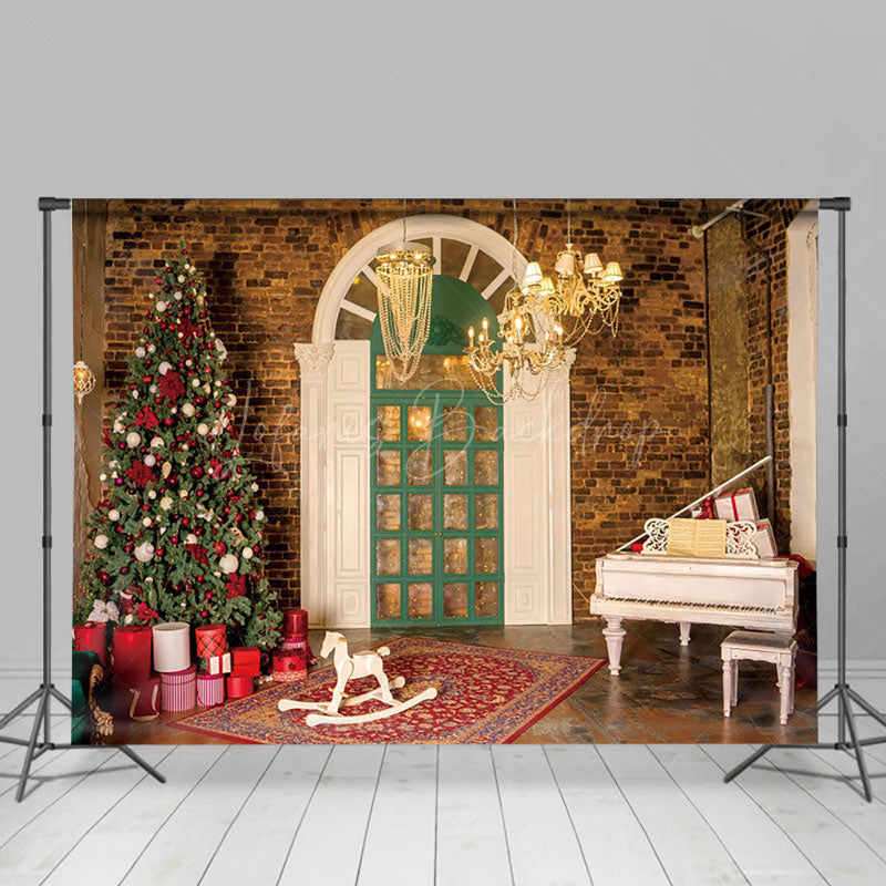 Lofaris Vintage Bricks Room Tree Piano Christmas Backdrop