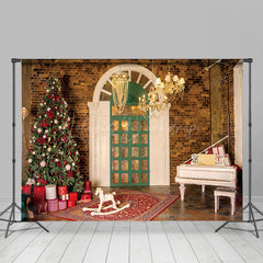 Lofaris Vintage Bricks Room Tree Piano Christmas Backdrop