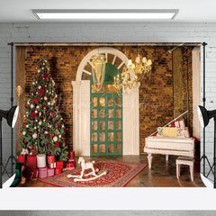 Lofaris Vintage Bricks Room Tree Piano Christmas Backdrop