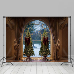 Lofaris Vintage Brown Curtain Tree Window Christmas Backdrop