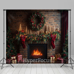 Lofaris Vintage Brown Fireplace Christmas Room Set Backdrop