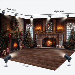 Lofaris Vintage Brown Fireplace Christmas Room Set Backdrop