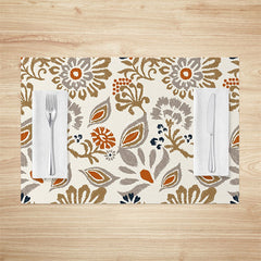 Lofaris Vintage Brown Floral Pattern Set Of 4 Placemats