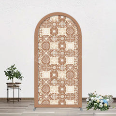 Lofaris Vintage Brown Plaid Floral Pattern Arch Backdrop