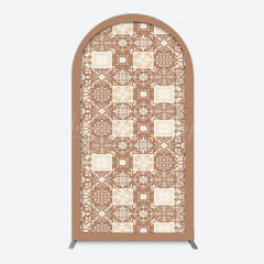 Lofaris Vintage Brown Plaid Floral Pattern Arch Backdrop