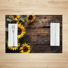 Lofaris Vintage Brown Wooden Sunflower Set Of 4 Placemats