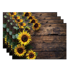 Lofaris Vintage Brown Wooden Sunflower Set Of 4 Placemats