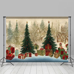 Lofaris Vintage Cartoon Christmas Tree Gift Boxbackdrop