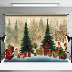 Lofaris Vintage Cartoon Christmas Tree Gift Boxbackdrop