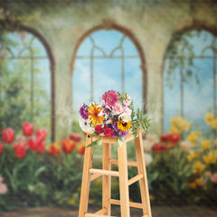 Lofaris Vintage Green Mural Window Floral Spring Backdrop