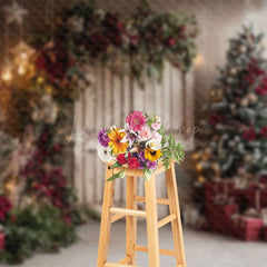 Lofaris Vintage House Winter Christmas Tree Photography Backdrop