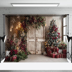 Lofaris Vintage House Winter Christmas Tree Photography Backdrop