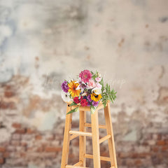 Lofaris Vintage Red Brick Wall Faded White Paint Backdrop