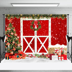 Lofaris Vintage Red Door Wreath Christmas Party Backdrop