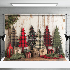 Lofaris Vintage Red Green Christmas Tree Wood Photo Backdrop