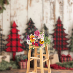 Lofaris Vintage Red Green Christmas Tree Wood Photo Backdrop