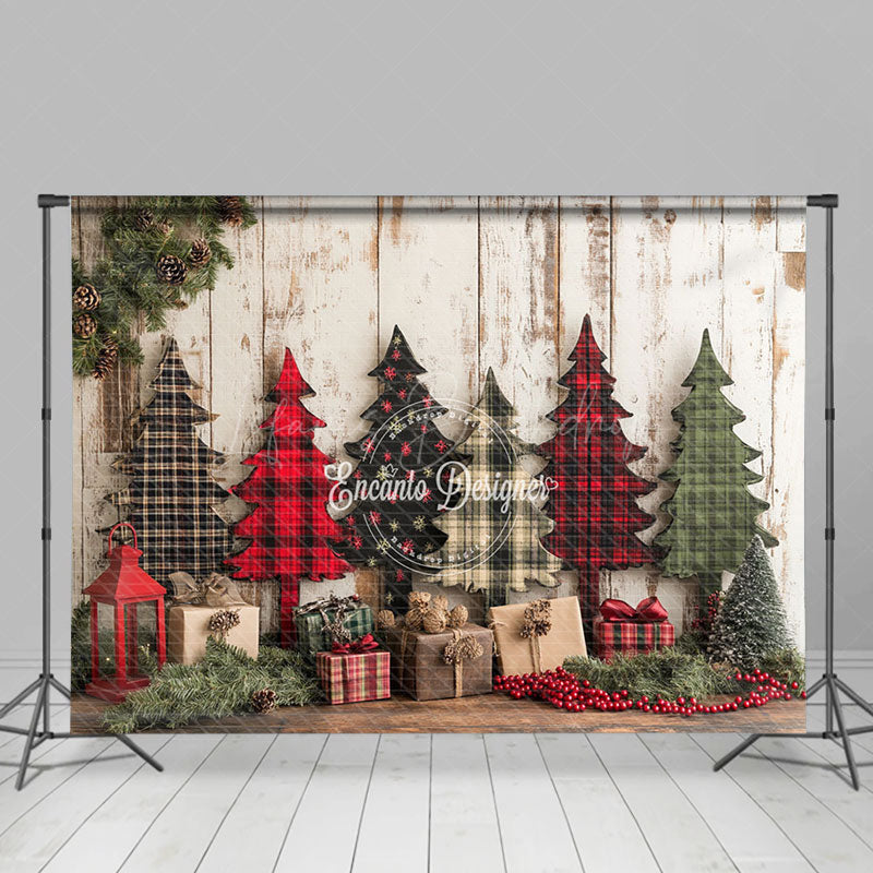 Lofaris Vintage Red Green Christmas Tree Wood Photo Backdrop