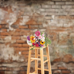 Lofaris Vintage Red Grey Brick Wall Faded Traces Backdrop