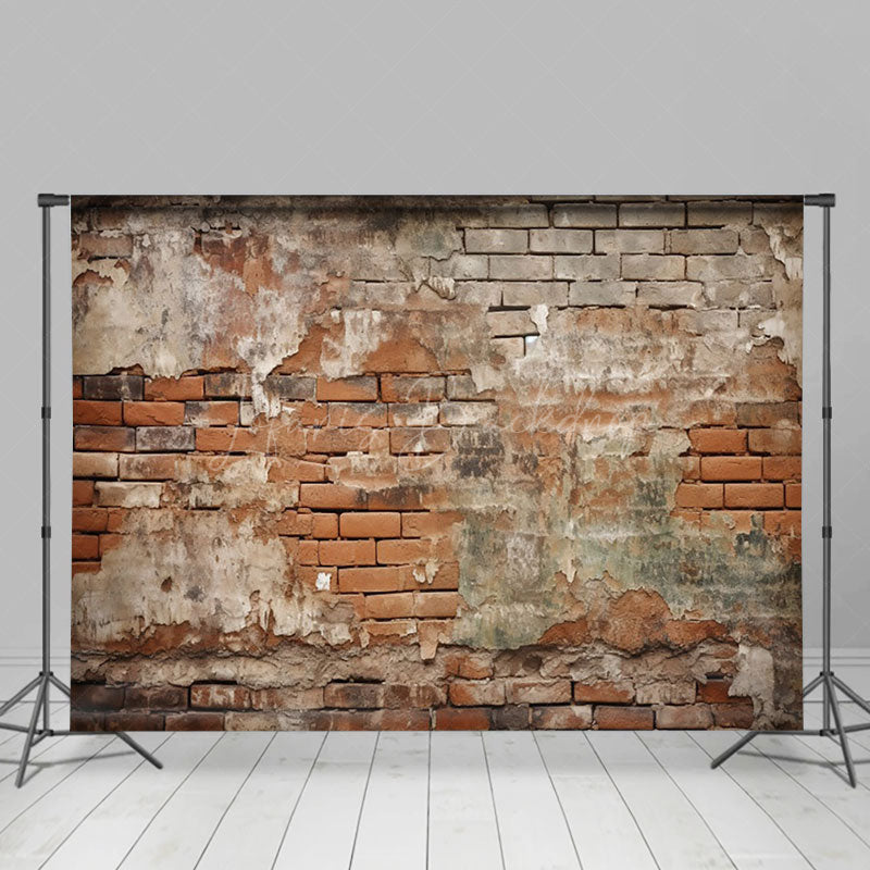 Lofaris Vintage Red Grey Brick Wall Faded Traces Backdrop