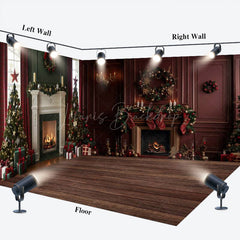 Lofaris Vintage Red Wall Christmas Vibe Room Set Backdrop