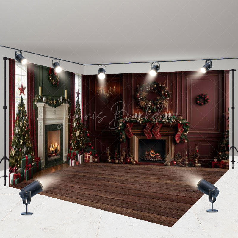 Lofaris Vintage Red Wall Christmas Vibe Room Set Backdrop