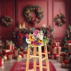 Lofaris Vintage Red Wall Gifts Trees Christmas Vibe Backdrop