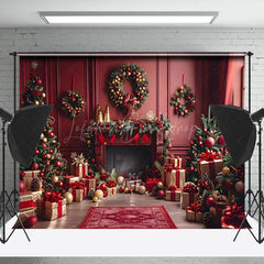 Lofaris Vintage Red Wall Gifts Trees Christmas Vibe Backdrop